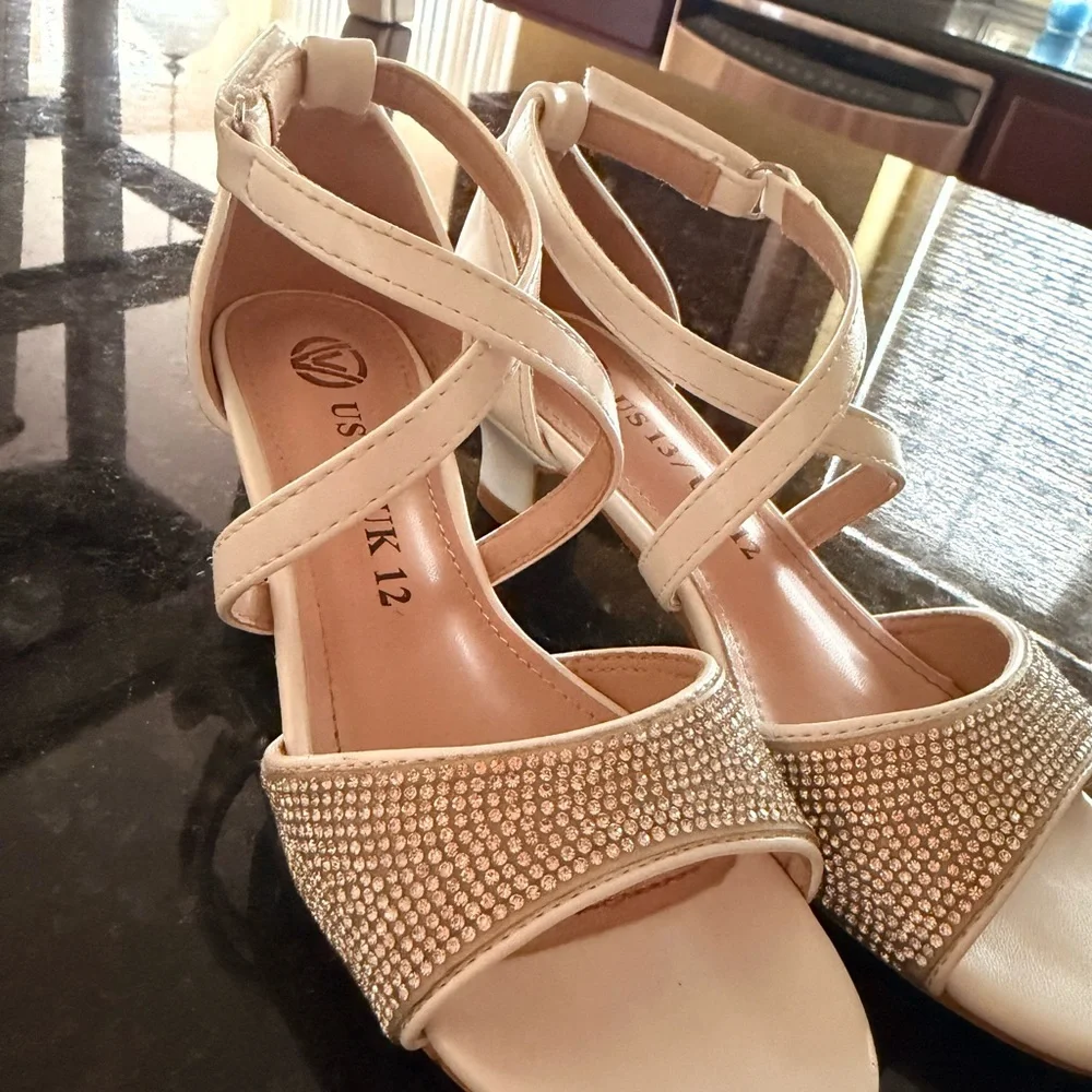 Girls' White Rhinestone Crisscross Dress Sandals